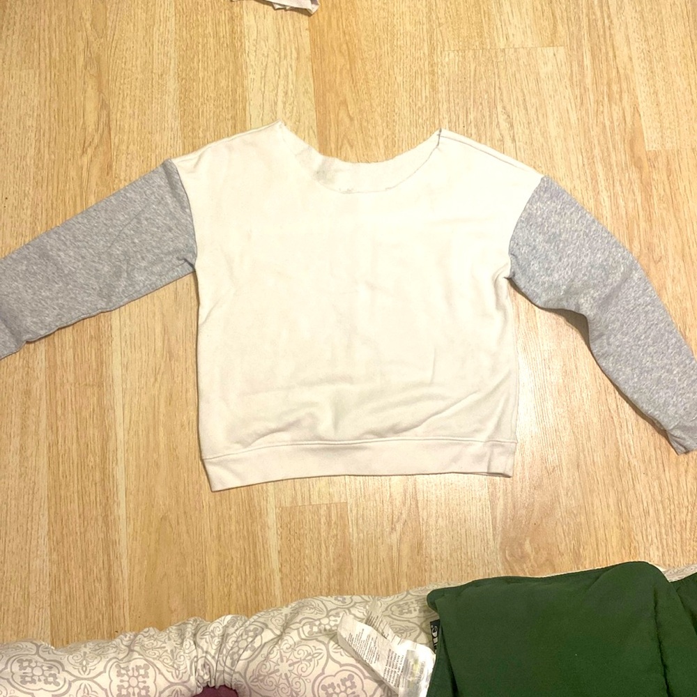 Long sleeve off the shoulder jacket colors are white and gray, small and women's